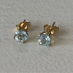 14K solid gold genuine blue topaz earrings